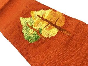 リサイクル　手織り真綿紬樹木模様織出し名古屋帯